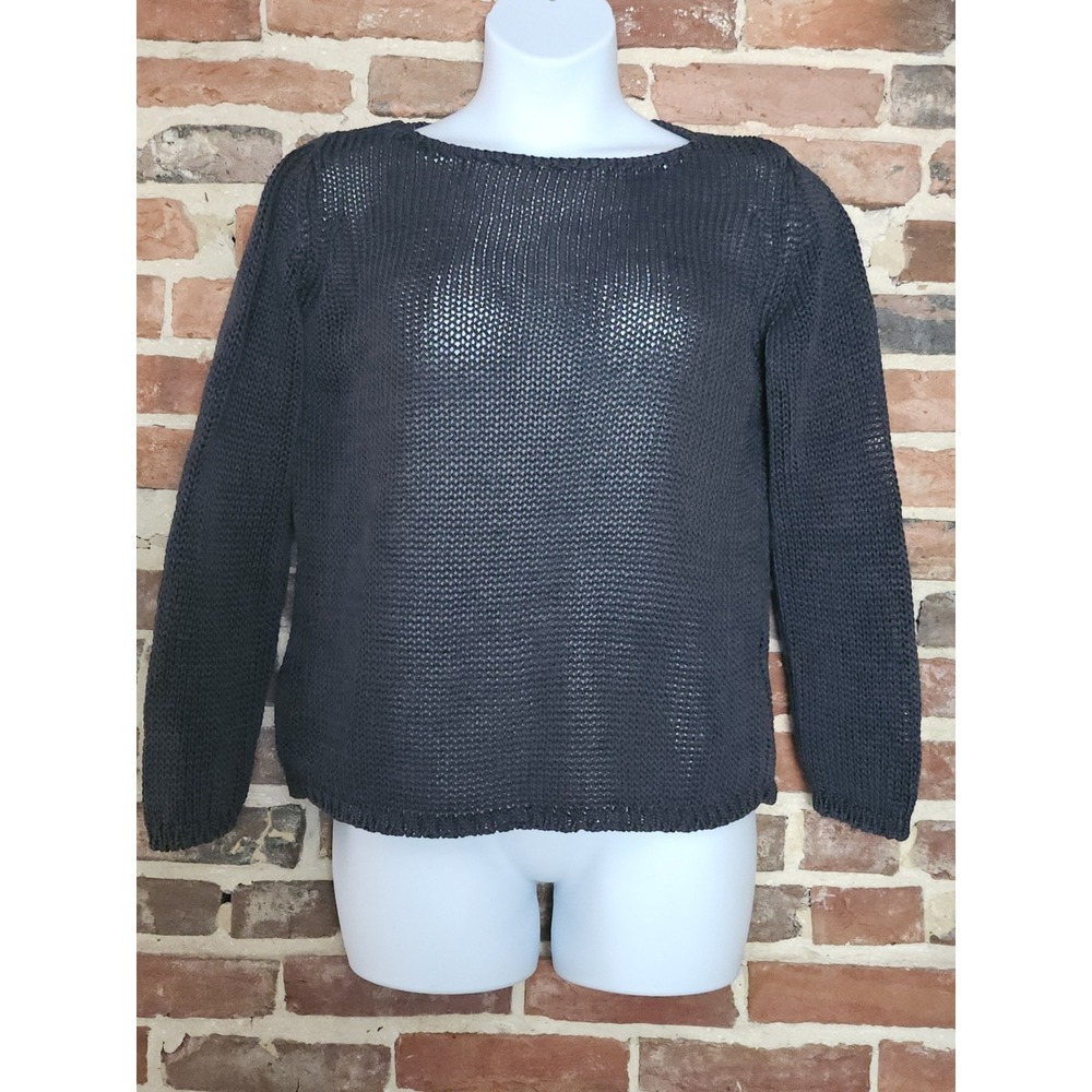 Stefanel Sweater Womens M/L Semi Sheer Gray Top 100% Cotton Cozy Chic Lagenlook
